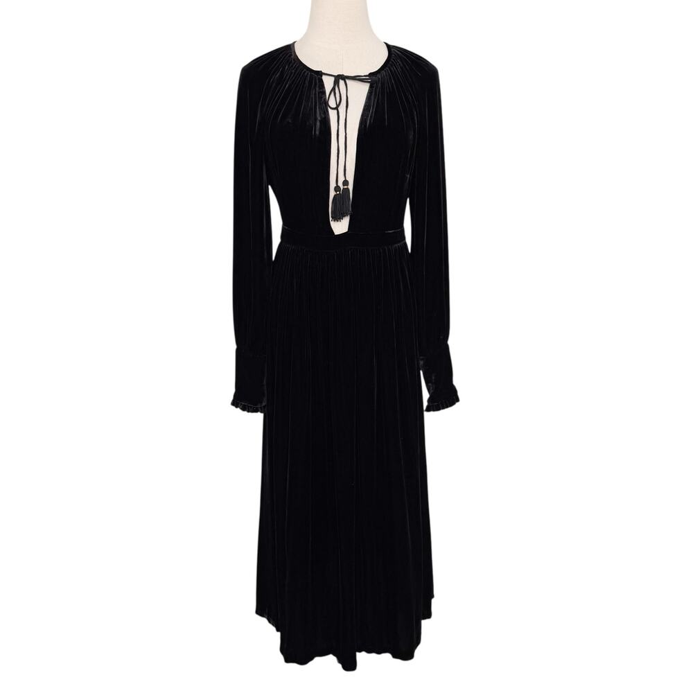 Ulla Johnson Talitha Midi Dress Black Velvet Silk Bohemian Witchy Size 2 - Picture 3 of 16